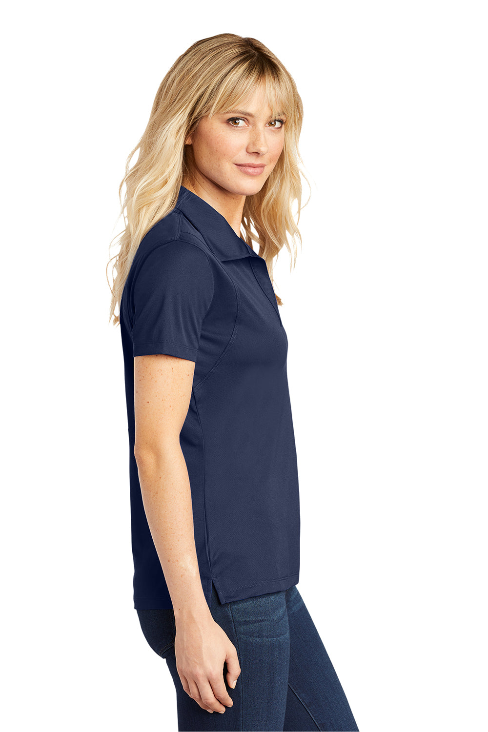 Sport-Tek LST650 Womens Sport-Wick Moisture Wicking Short Sleeve Polo Shirt True Navy Blue Model Side