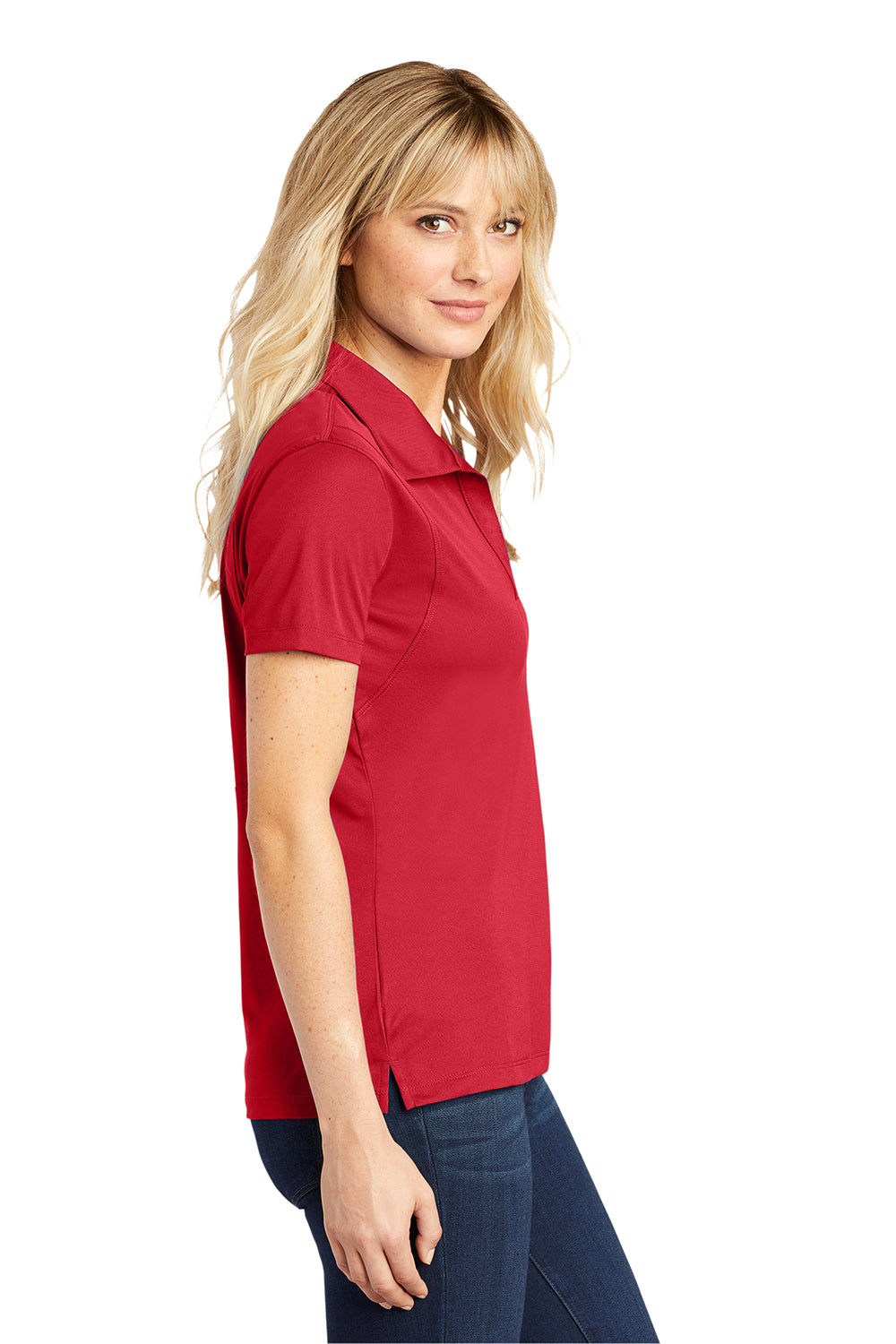 Sport-Tek LST650 Womens Sport-Wick Moisture Wicking Short Sleeve Polo Shirt True Red Model Side