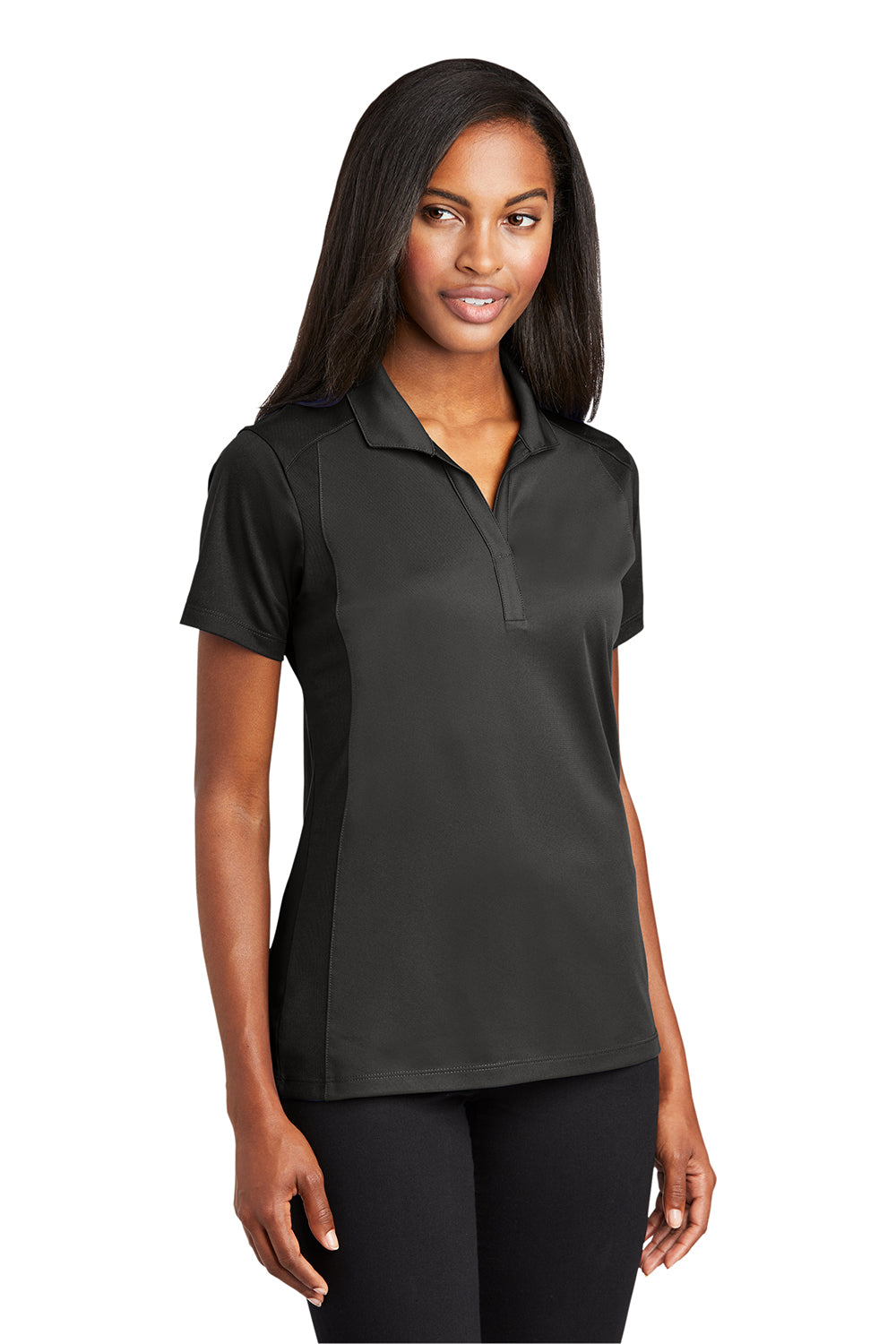 Sport-Tek LST652 Womens Sport-Wick Moisture Wicking Short Sleeve Polo Shirt Iron Grey/Black Model 3q