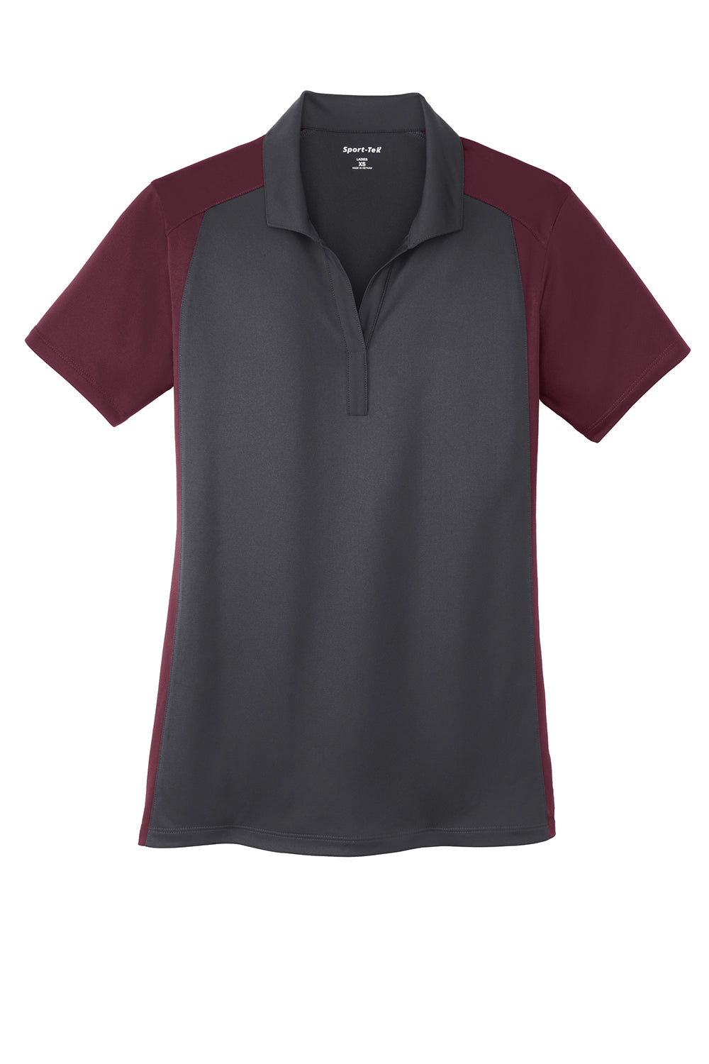 Sport-Tek LST652 Womens Sport-Wick Moisture Wicking Short Sleeve Polo Shirt Iron Grey/Maroon Flat Front