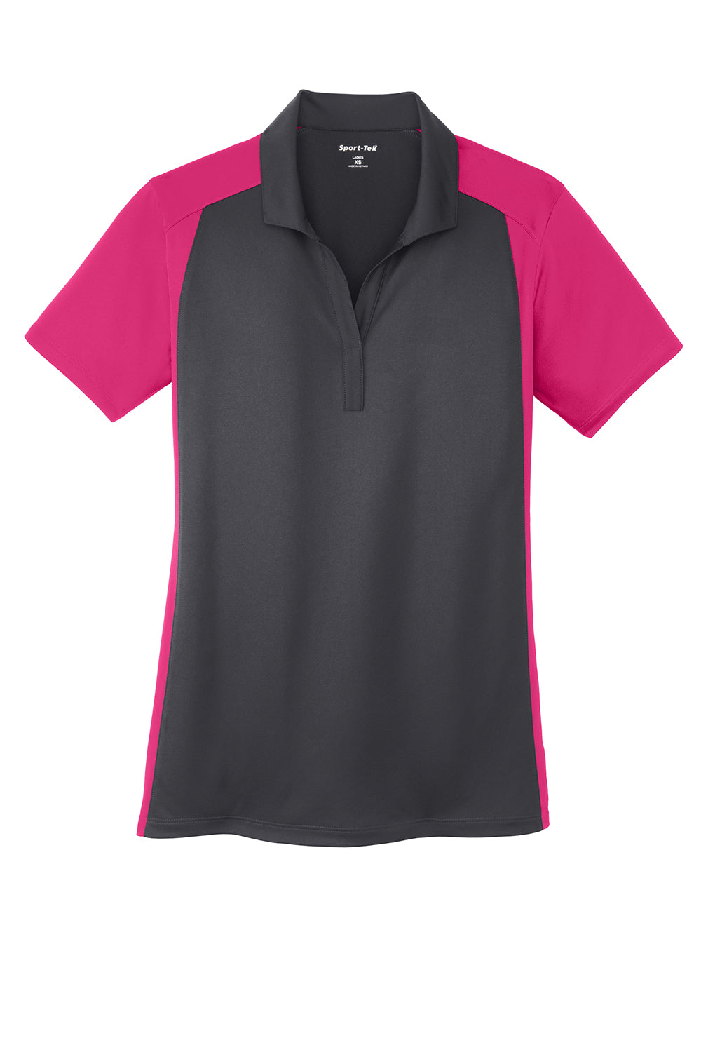 Sport-Tek LST652 Womens Sport-Wick Moisture Wicking Short Sleeve Polo Shirt Iron Grey/Raspberry Pink Flat Front