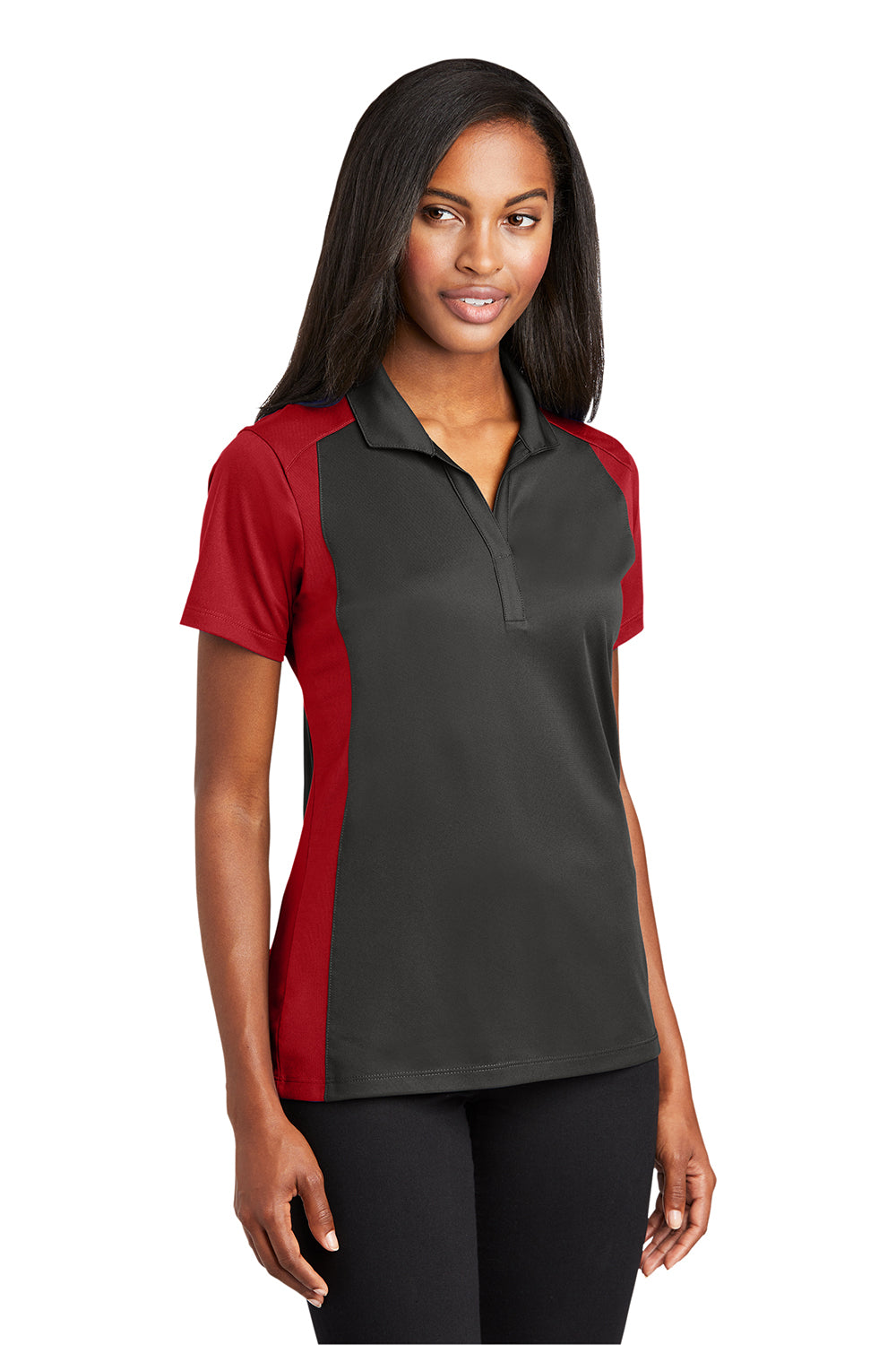 Sport-Tek LST652 Womens Sport-Wick Moisture Wicking Short Sleeve Polo Shirt Iron Grey/True Red Model 3q