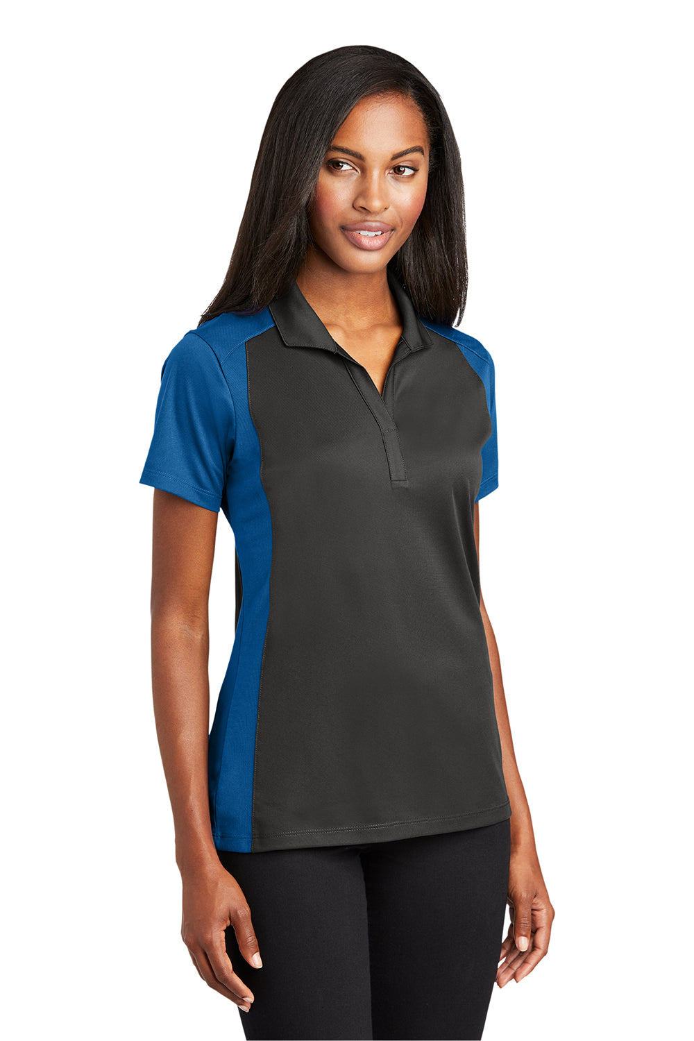 Sport-Tek LST652 Womens Sport-Wick Moisture Wicking Short Sleeve Polo Shirt Iron Grey/True Royal Blue Model 3q