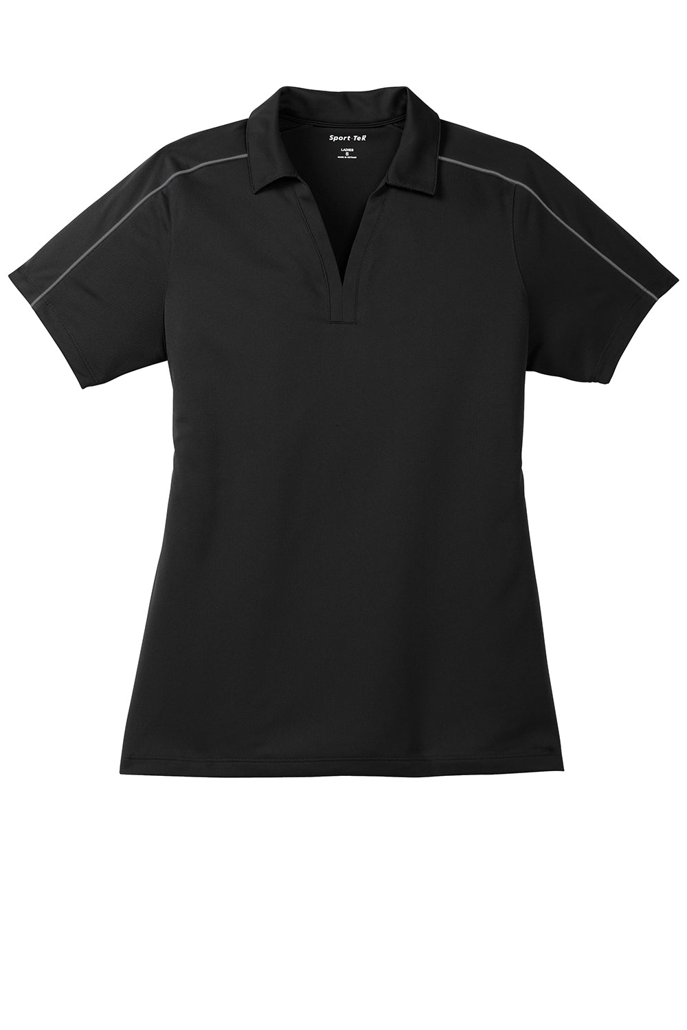 Sport-Tek LST653 Womens Sport-Wick Moisture Wicking Short Sleeve Polo Shirt Black/Iron Grey Flat Front