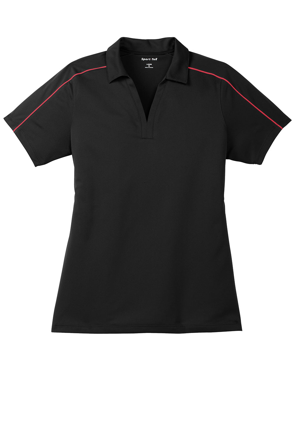 Sport-Tek LST653 Womens Sport-Wick Moisture Wicking Short Sleeve Polo Shirt Black/True Red Flat Front