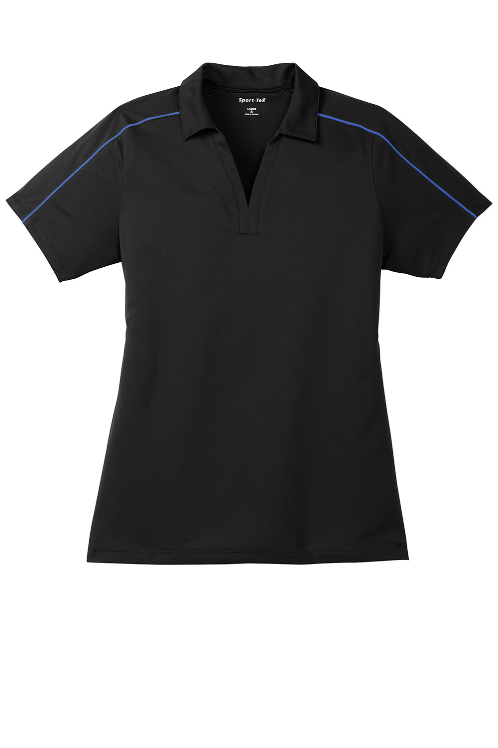 Sport-Tek LST653 Womens Sport-Wick Moisture Wicking Short Sleeve Polo Shirt Black/True Royal Blue Flat Front