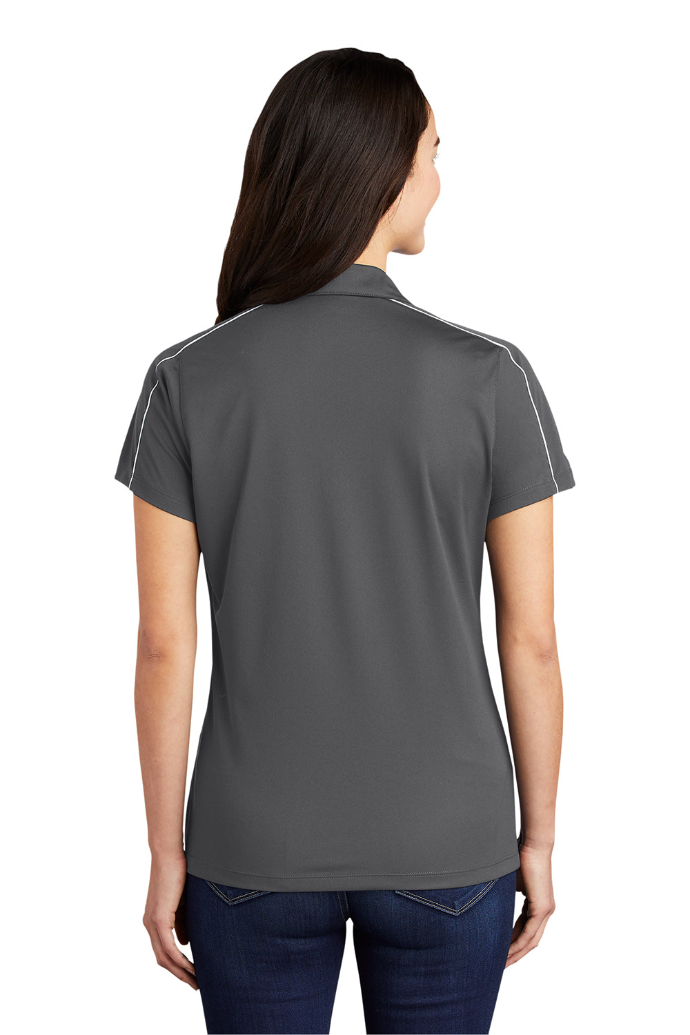 Sport-Tek LST653 Womens Sport-Wick Moisture Wicking Short Sleeve Polo Shirt Iron Grey/White Model Back