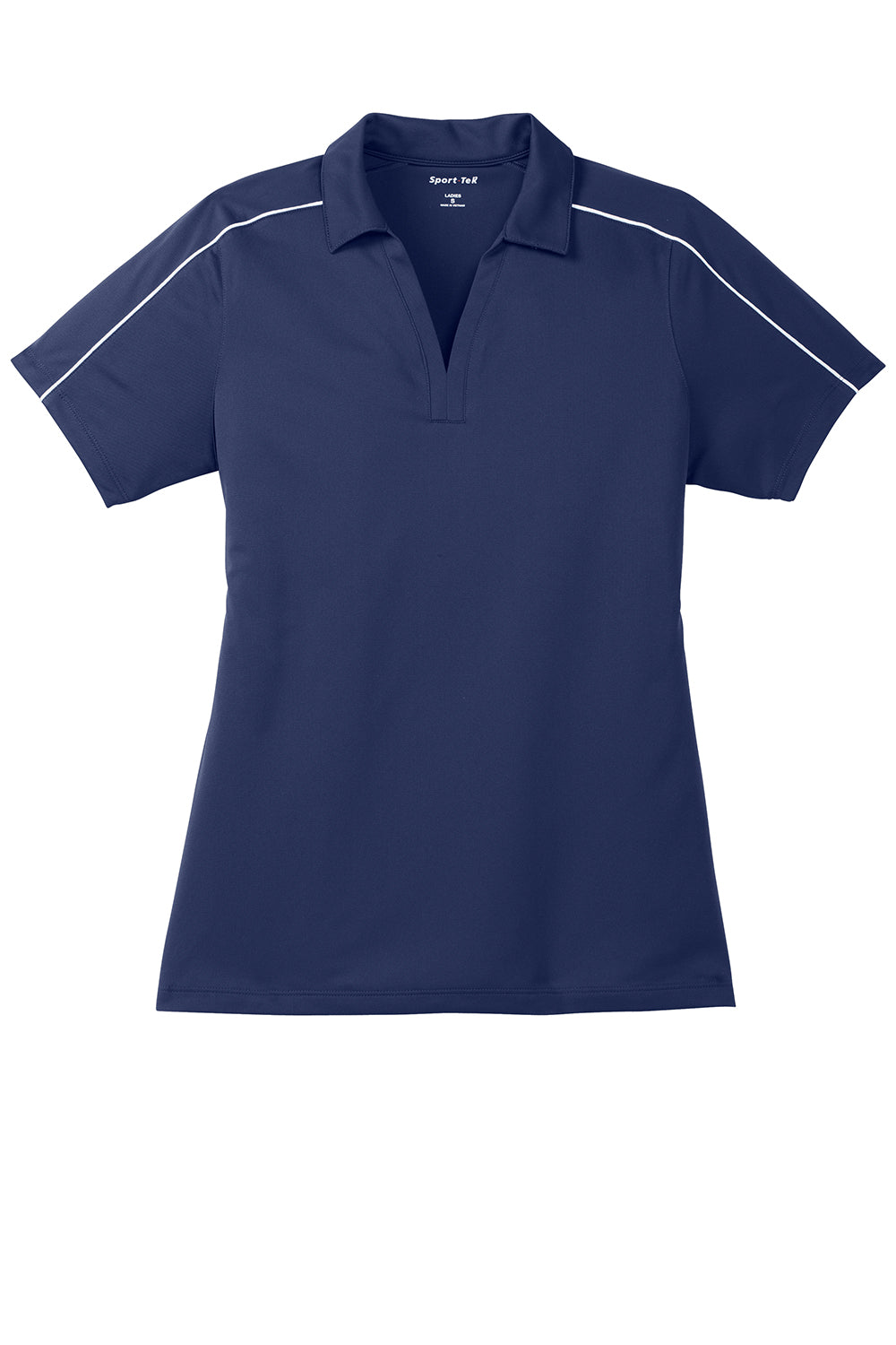 Sport-Tek LST653 Womens Sport-Wick Moisture Wicking Short Sleeve Polo Shirt True Navy Blue/White Flat Front