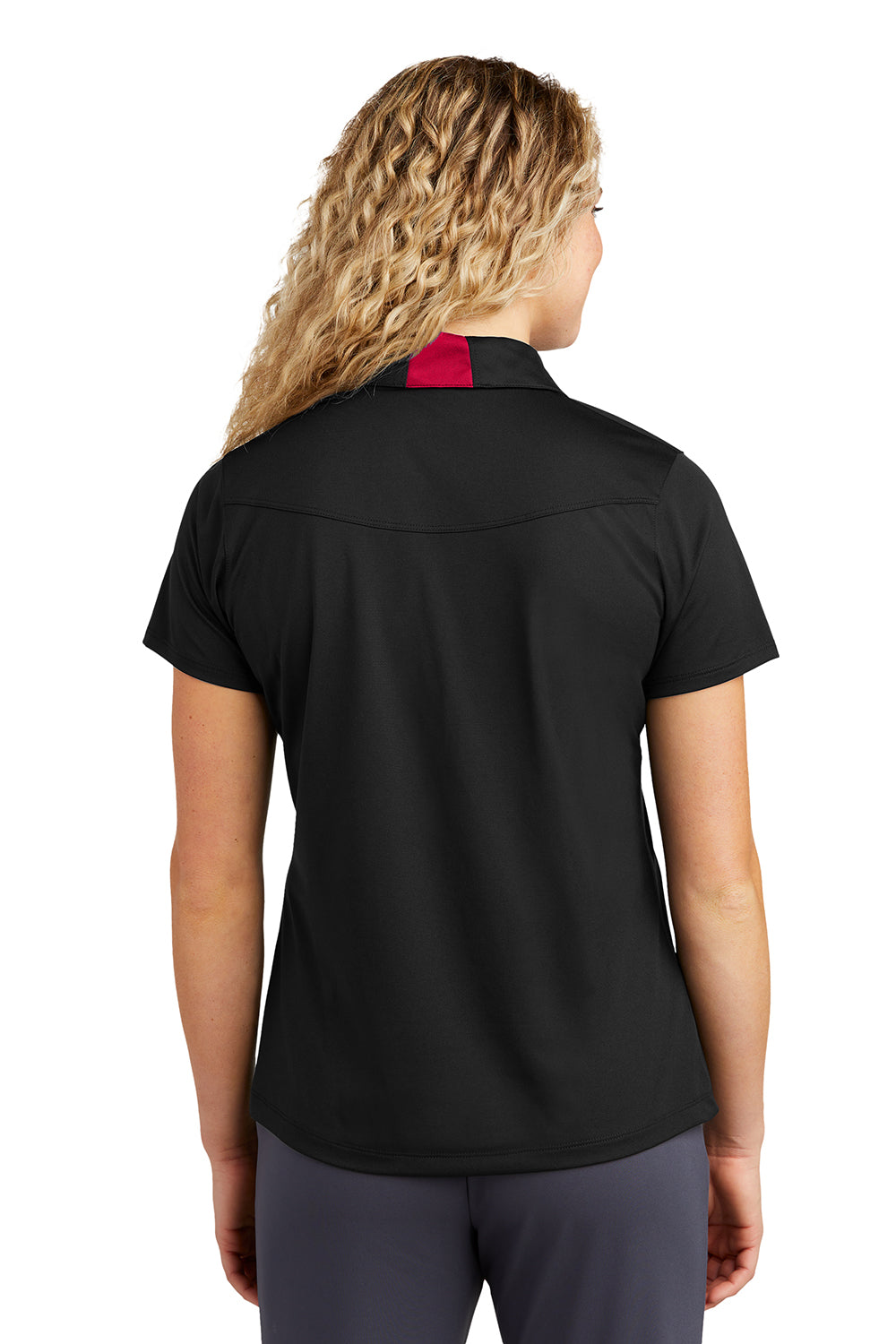 Sport-Tek LST655 Womens Sport-Wick Moisture Wicking Short Sleeve Polo Shirt Black/Deep Red Model Back