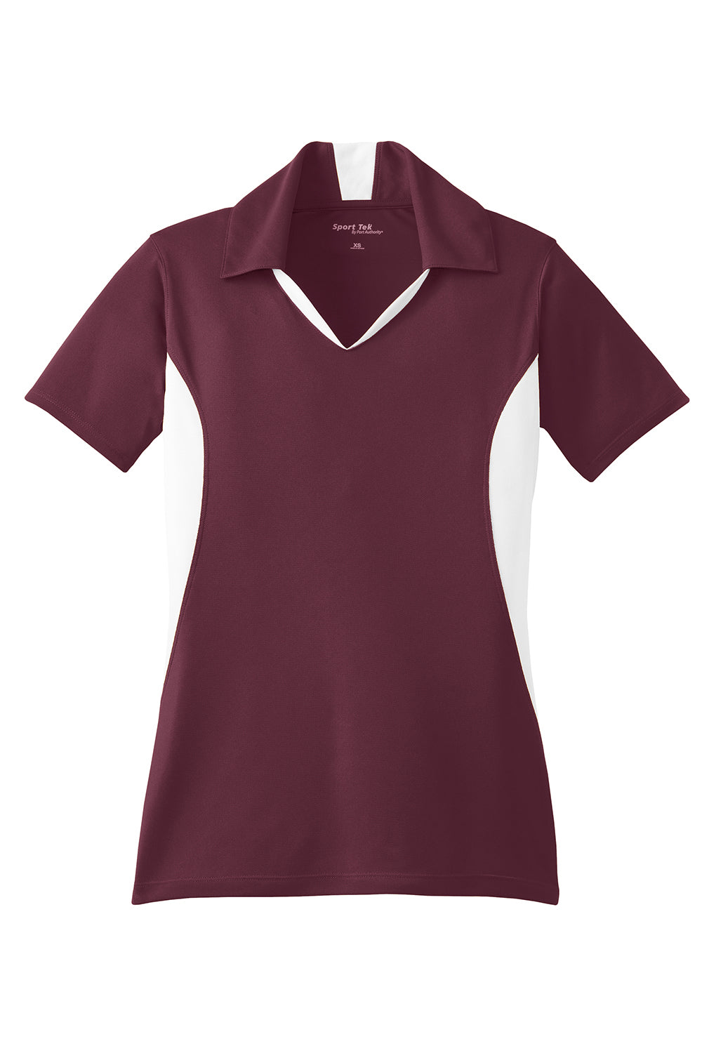 Sport-Tek LST655 Womens Sport-Wick Moisture Wicking Short Sleeve Polo Shirt Maroon/White Flat Front