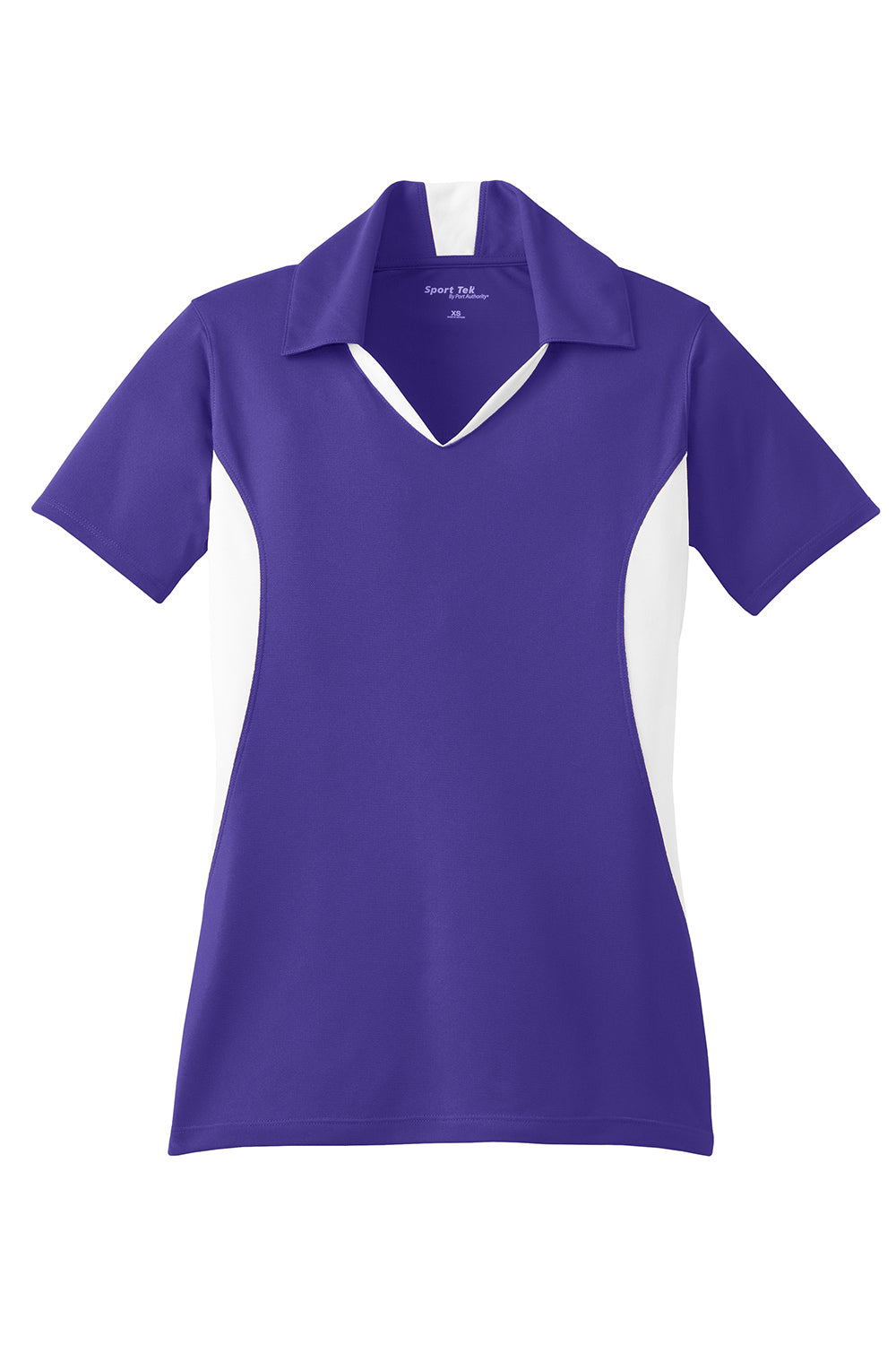 Sport-Tek LST655 Womens Sport-Wick Moisture Wicking Short Sleeve Polo Shirt Purple/White Flat Front