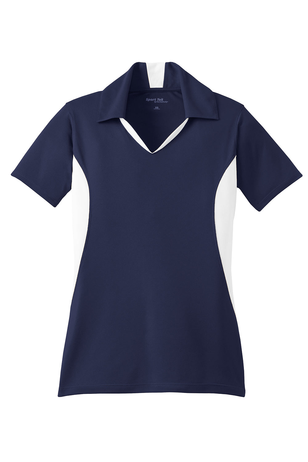 Sport-Tek LST655 Womens Sport-Wick Moisture Wicking Short Sleeve Polo Shirt True Navy Blue/White Flat Front