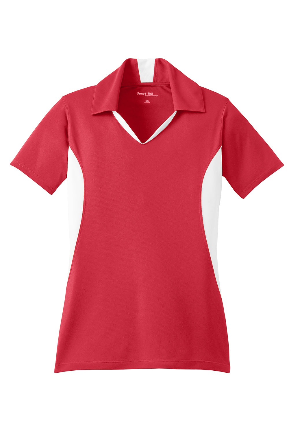 Sport-Tek LST655 Womens Sport-Wick Moisture Wicking Short Sleeve Polo Shirt True Red/White Flat Front