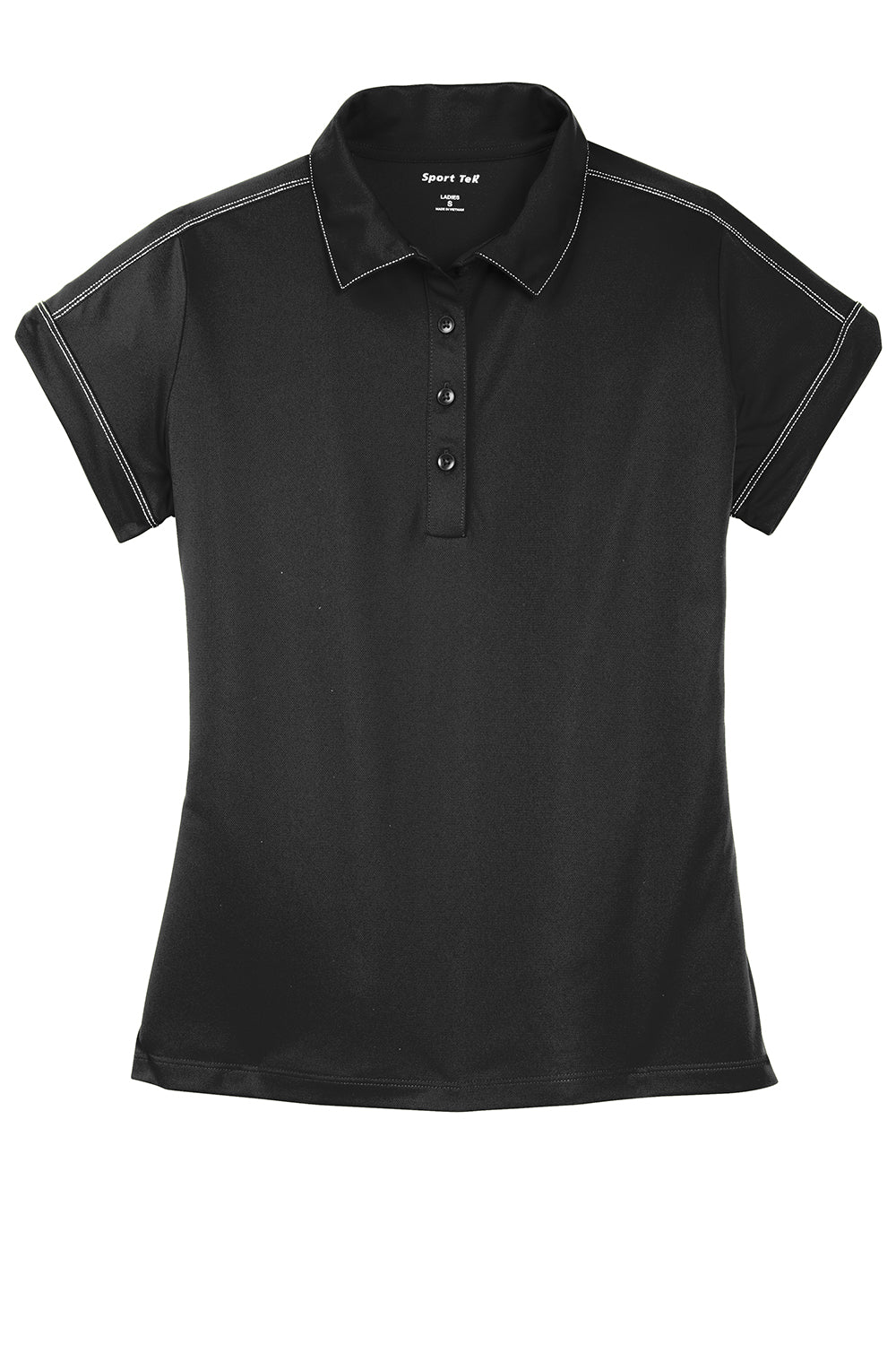 Sport-Tek LST659 Womens Sport-Wick Moisture Wicking Short Sleeve Polo Shirt Black Flat Front