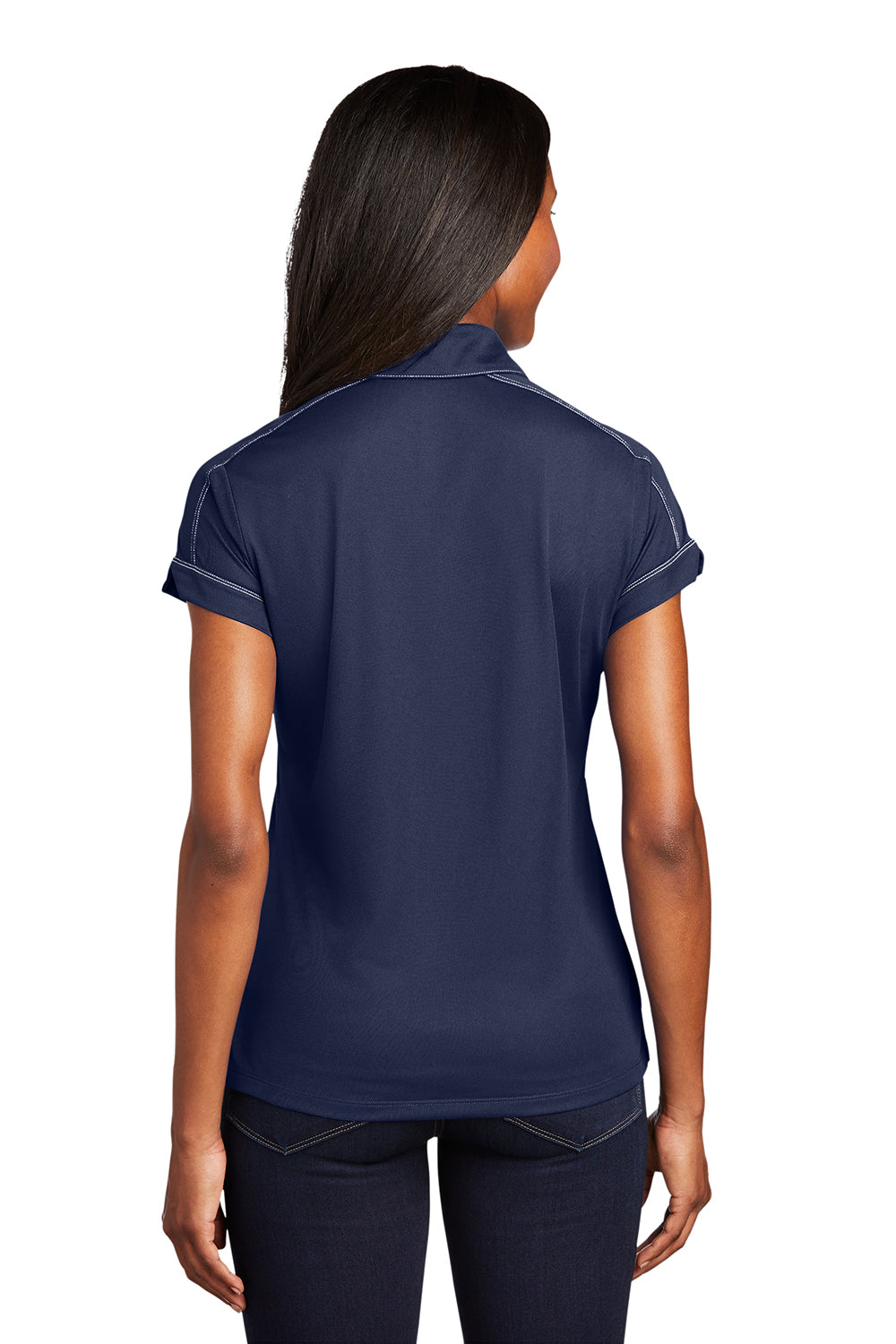 Sport-Tek LST659 Womens Sport-Wick Moisture Wicking Short Sleeve Polo Shirt True Navy Blue Model Back