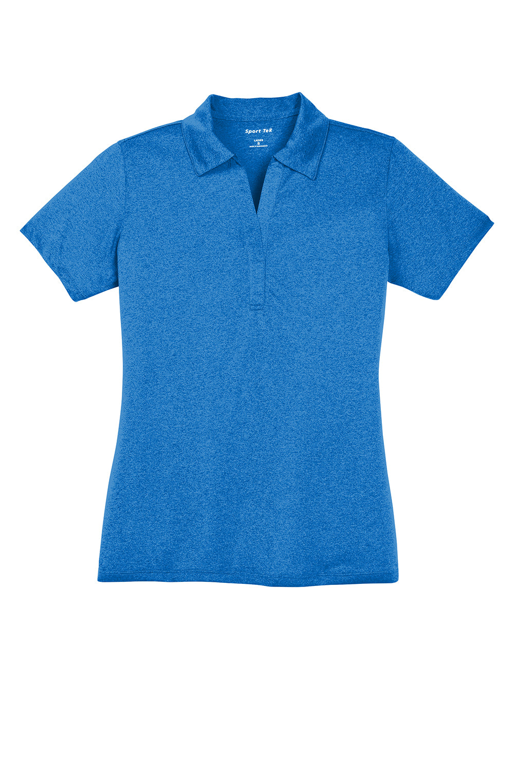 Sport-Tek LST660 Womens Heather Contender Moisture Wicking Short Sleeve Polo Shirt Heather Blue Wake Flat Front