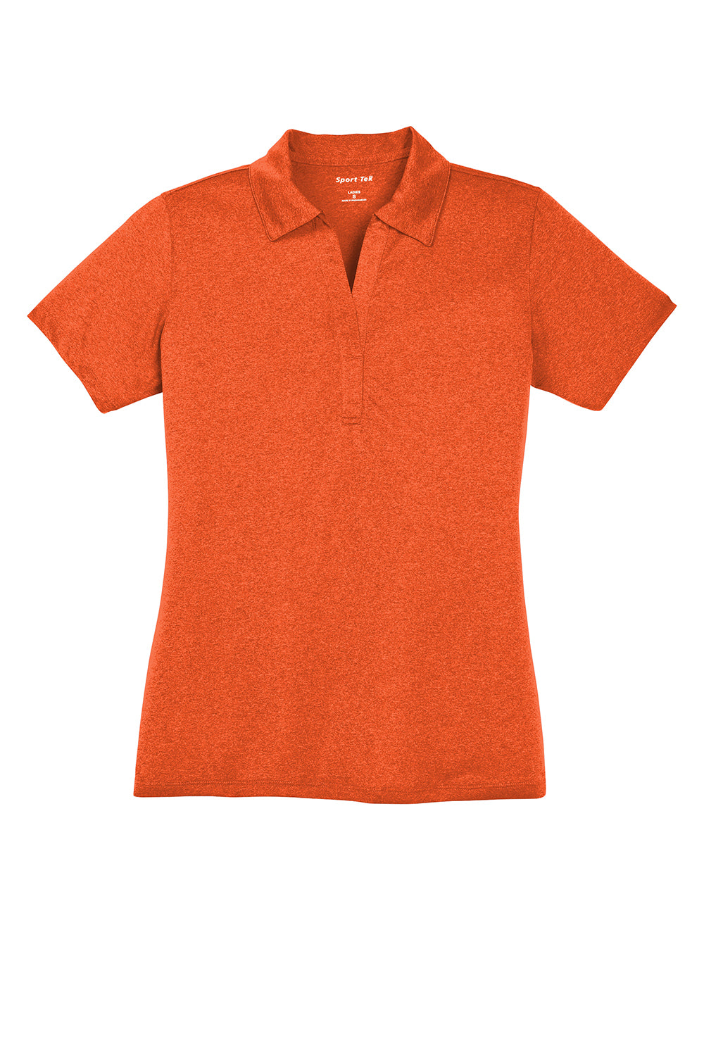 Sport-Tek LST660 Womens Heather Contender Moisture Wicking Short Sleeve Polo Shirt Heather Deep Orange Flat Front