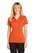 Sport-Tek LST660 Womens Heather Contender Moisture Wicking Short Sleeve Polo Shirt Heather Deep Orange Model Front