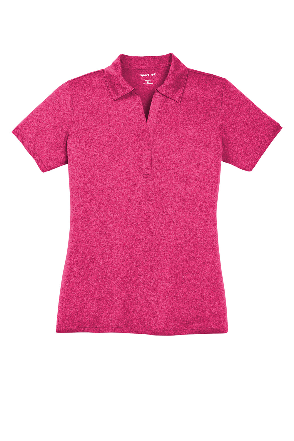 Sport-Tek LST660 Womens Heather Contender Moisture Wicking Short Sleeve Polo Shirt Heather Raspberry Pink Flat Front