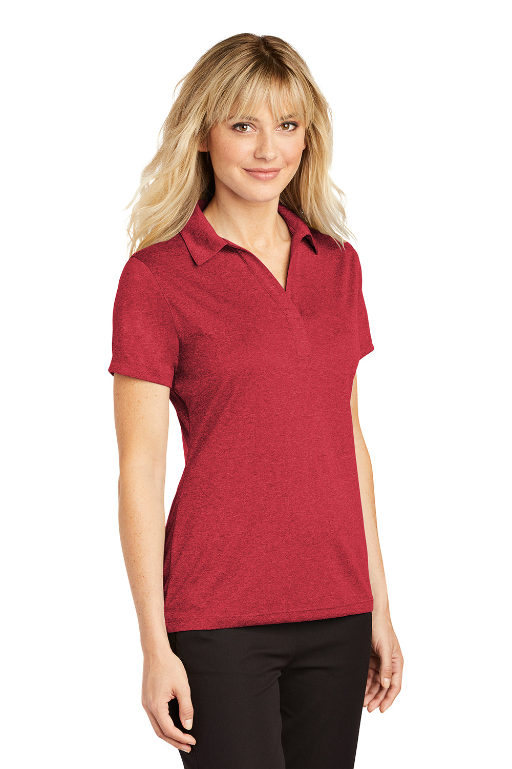 Sport-Tek LST660 Womens Heather Contender Moisture Wicking Short Sleeve Polo Shirt Heather Scarlet Red Model 3q