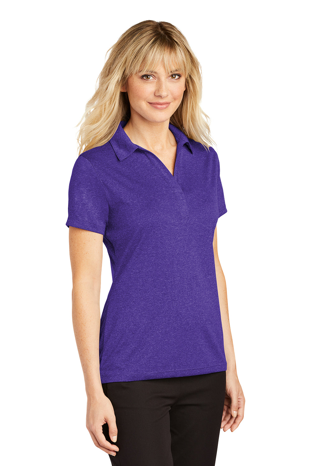 Sport-Tek LST660 Womens Heather Contender Moisture Wicking Short Sleeve Polo Shirt Heather Varsity Purple Model 3q