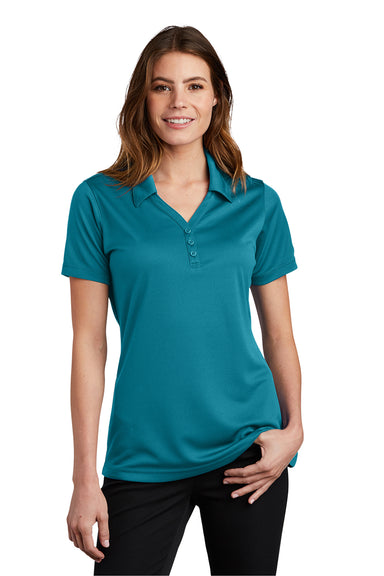 Sport-Tek LST680 Womens Micro-Mesh Moisture Wicking Short Sleeve Polo Shirt Blue Wake Model Front