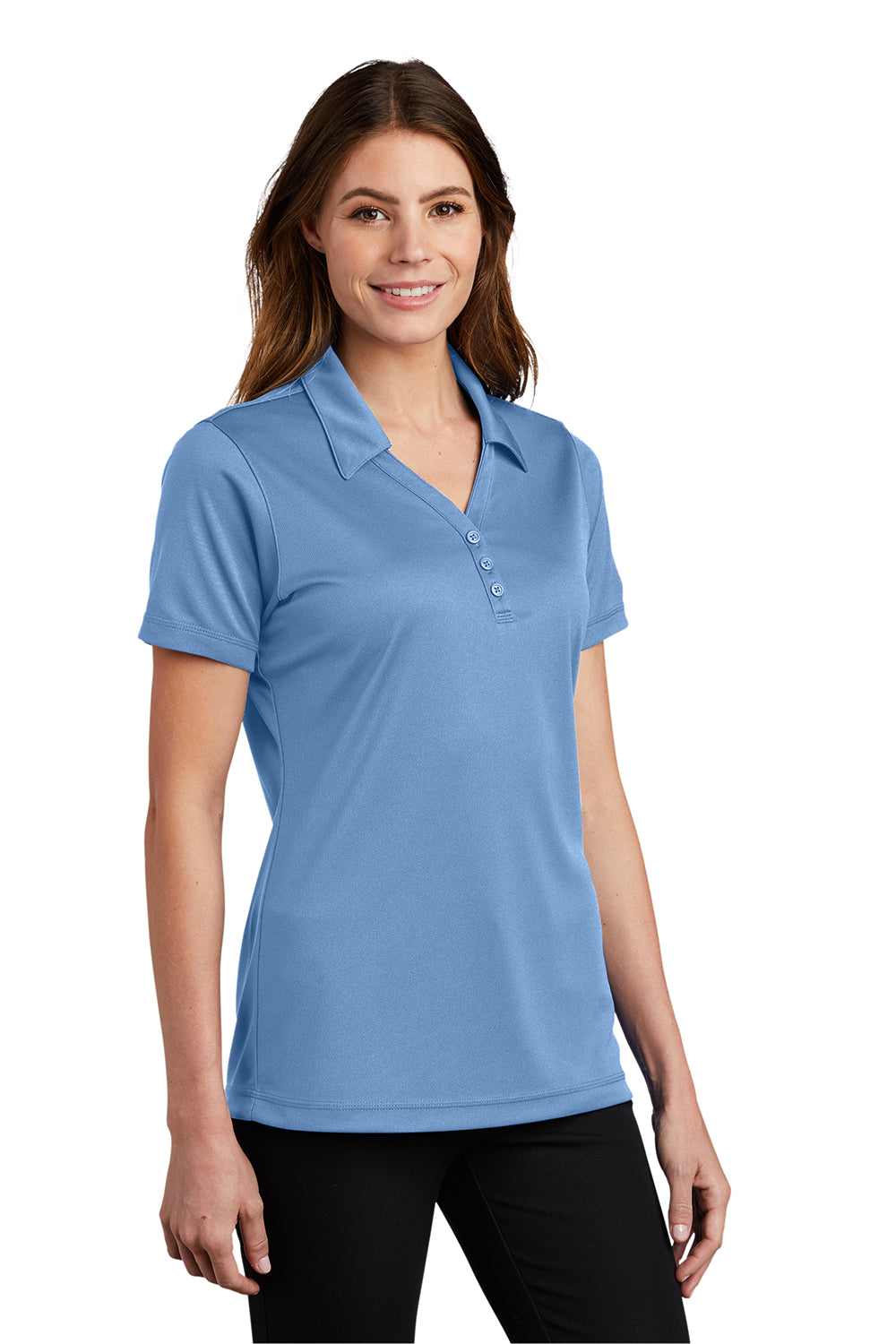 Sport-Tek LST680 Womens Micro-Mesh Moisture Wicking Short Sleeve Polo Shirt Carolina Blue Model 3q