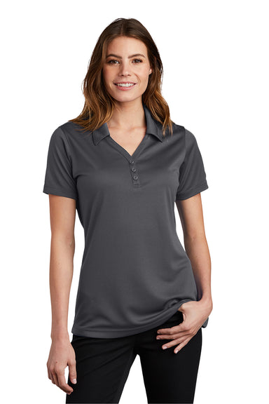 Sport-Tek LST680 Womens Micro-Mesh Moisture Wicking Short Sleeve Polo Shirt Iron Grey Model Front