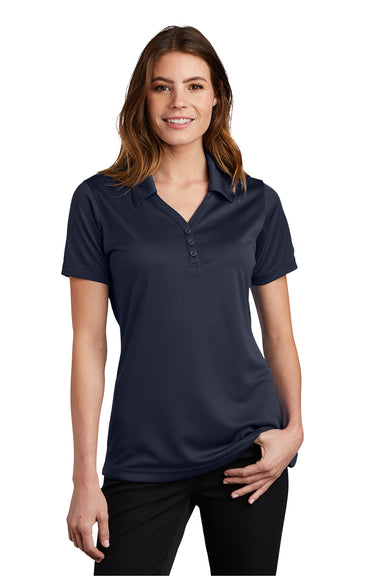 Sport-Tek LST680 Womens Micro-Mesh Moisture Wicking Short Sleeve Polo Shirt True Navy Blue Model Front