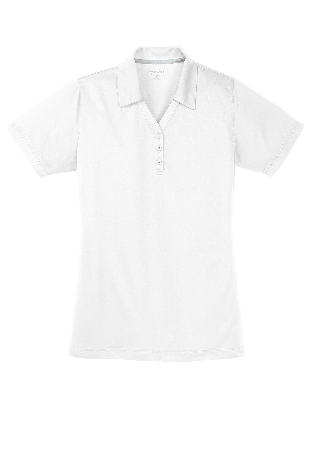 Sport-Tek LST680 Womens Micro-Mesh Moisture Wicking Short Sleeve Polo Shirt White Flat Front