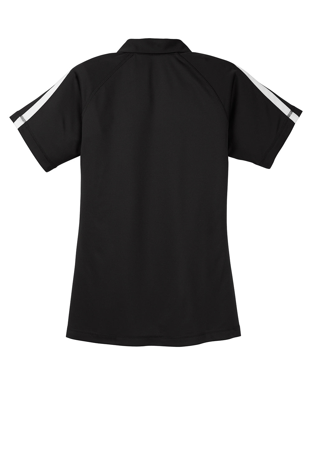 Sport-Tek LST685 Womens Micro-Mesh Moisture Wicking Short Sleeve Polo Shirt Black/White Flat Back