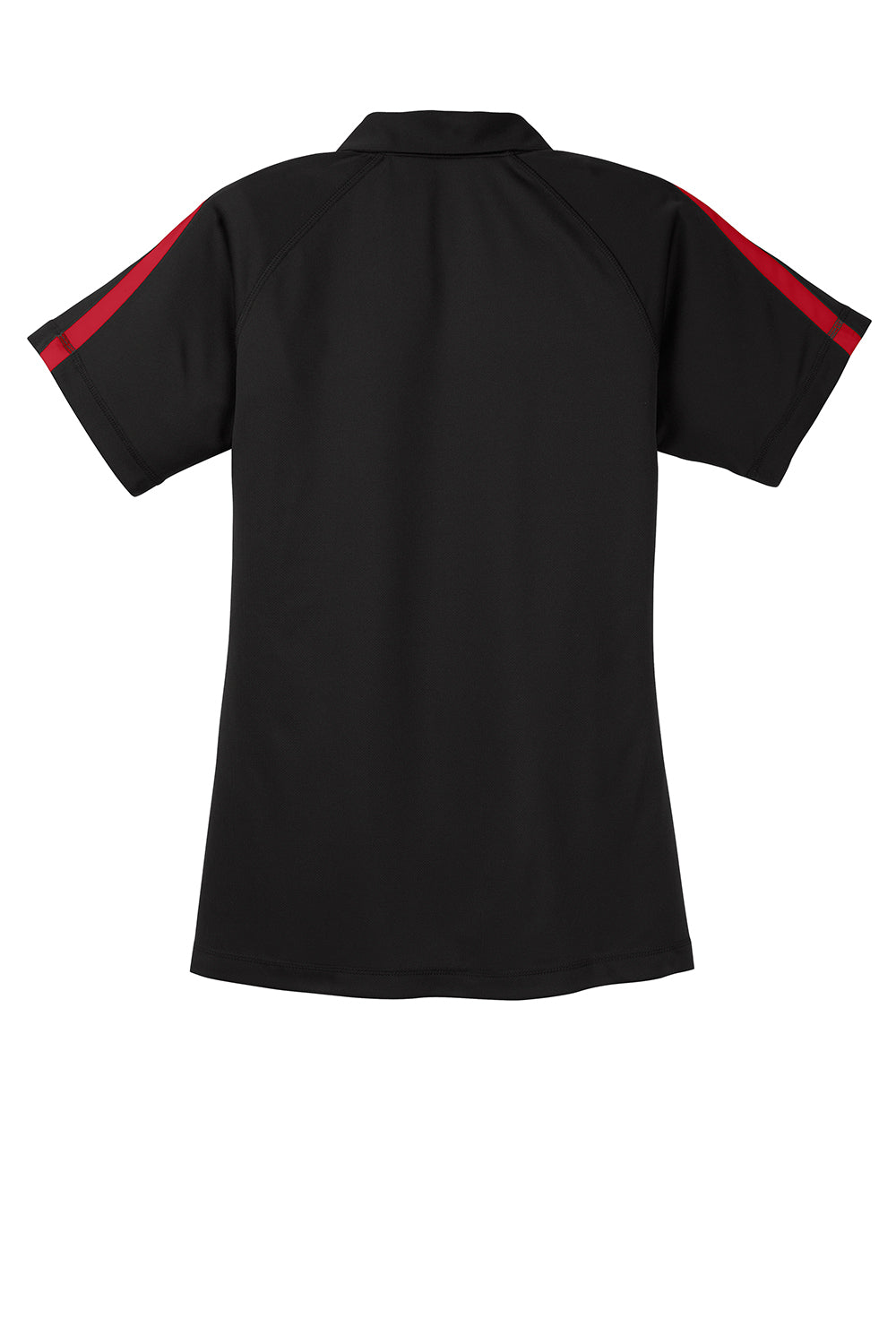 Sport-Tek LST685 Womens Micro-Mesh Moisture Wicking Short Sleeve Polo Shirt Black/Red Flat Back