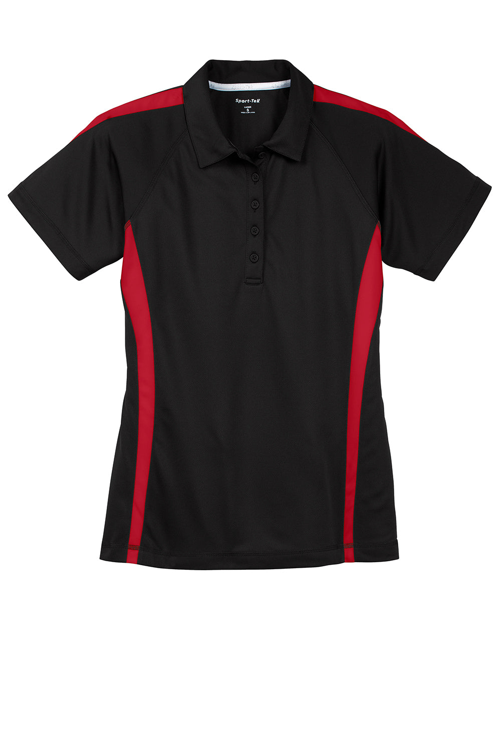 Sport-Tek LST685 Womens Micro-Mesh Moisture Wicking Short Sleeve Polo Shirt Black/Red Flat Front