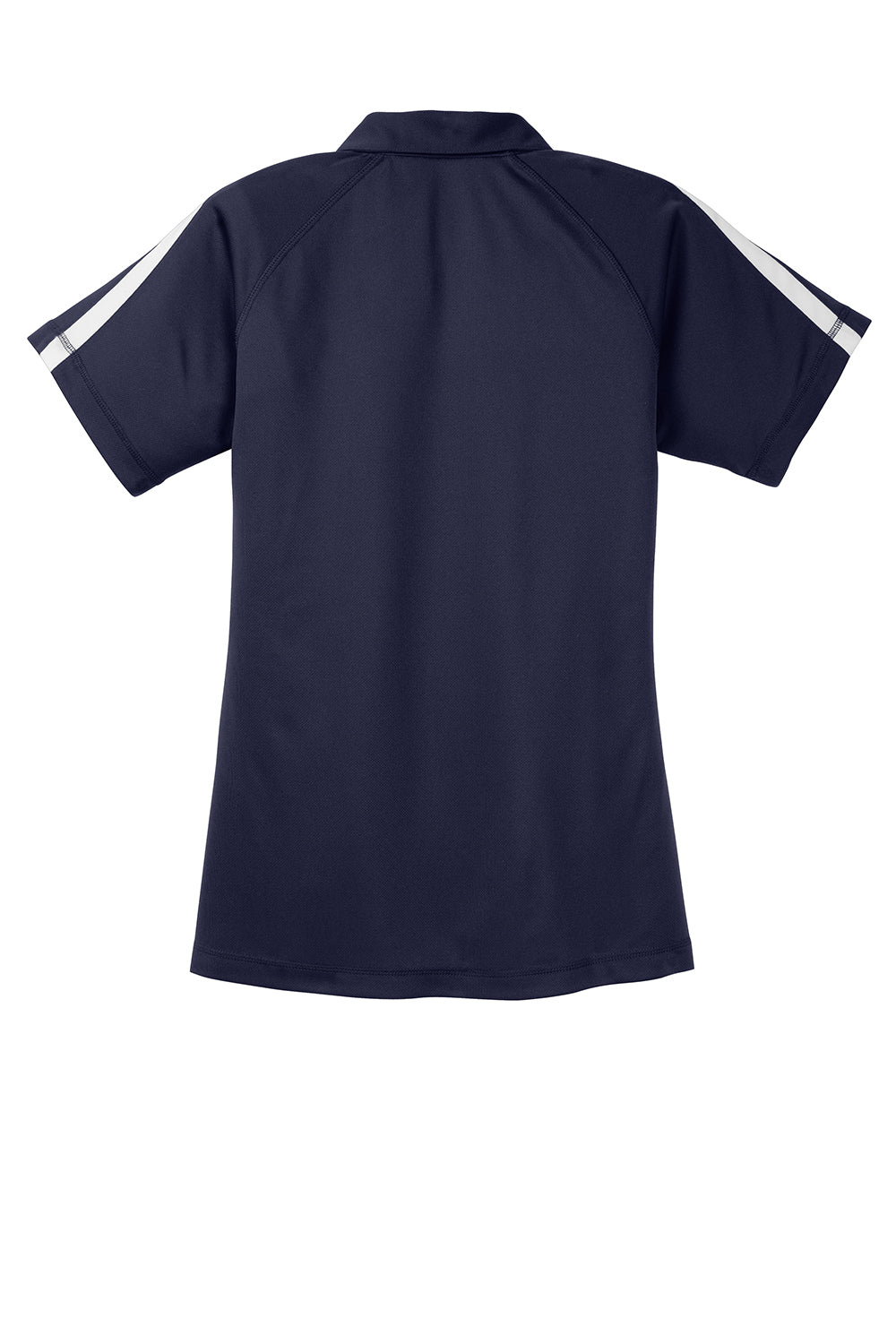 Sport-Tek LST685 Womens Micro-Mesh Moisture Wicking Short Sleeve Polo Shirt True Navy Blue/White Flat Back