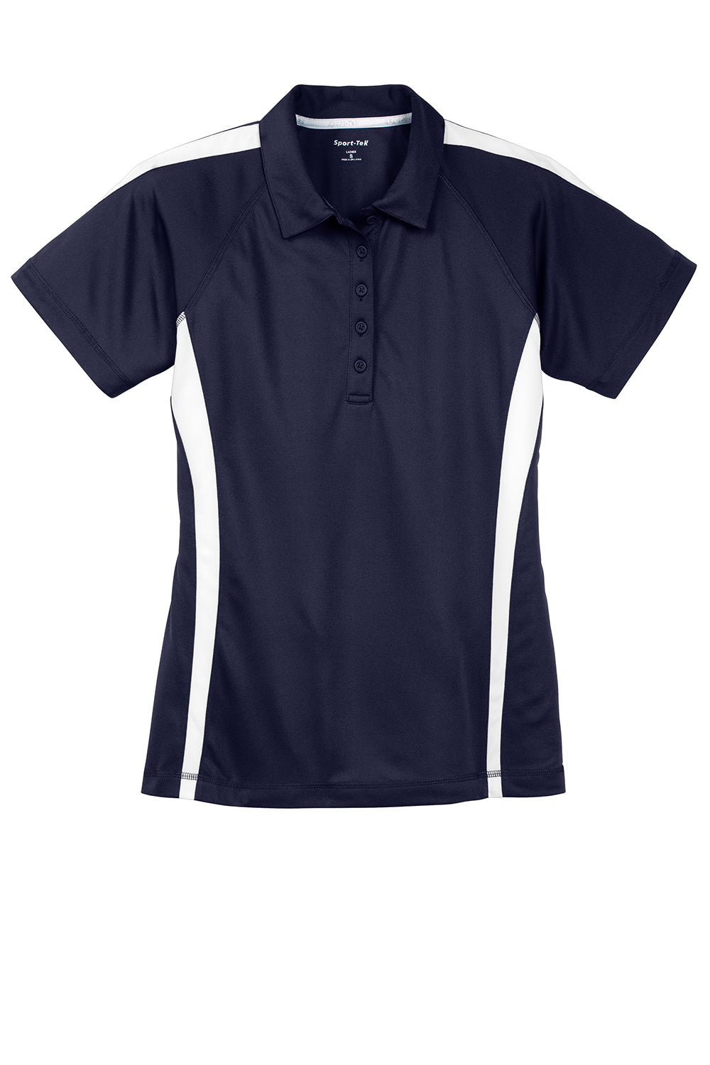 Sport-Tek LST685 Womens Micro-Mesh Moisture Wicking Short Sleeve Polo Shirt True Navy Blue/White Flat Front