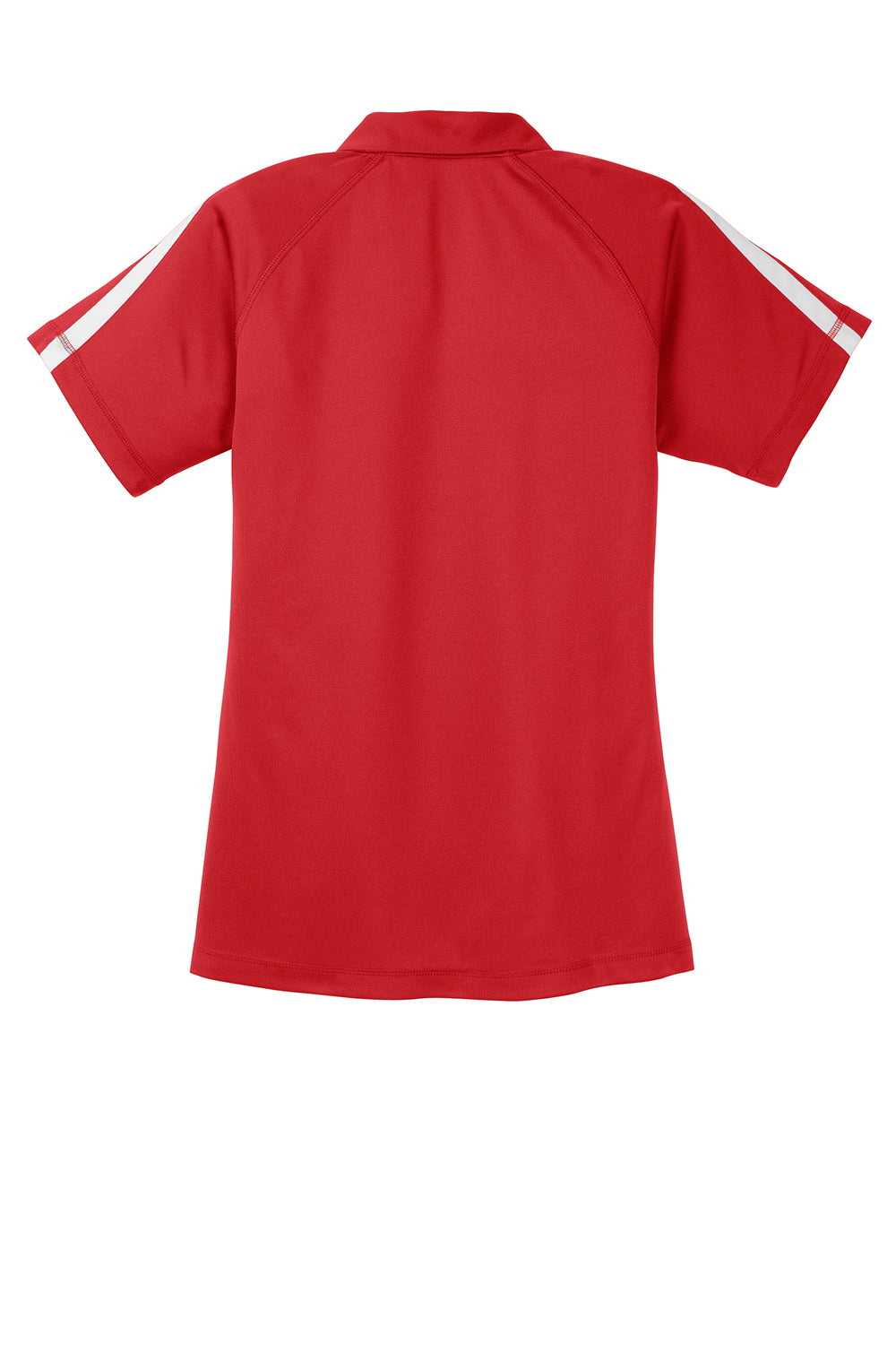 Sport-Tek LST685 Womens Micro-Mesh Moisture Wicking Short Sleeve Polo Shirt True Red/White Flat Back