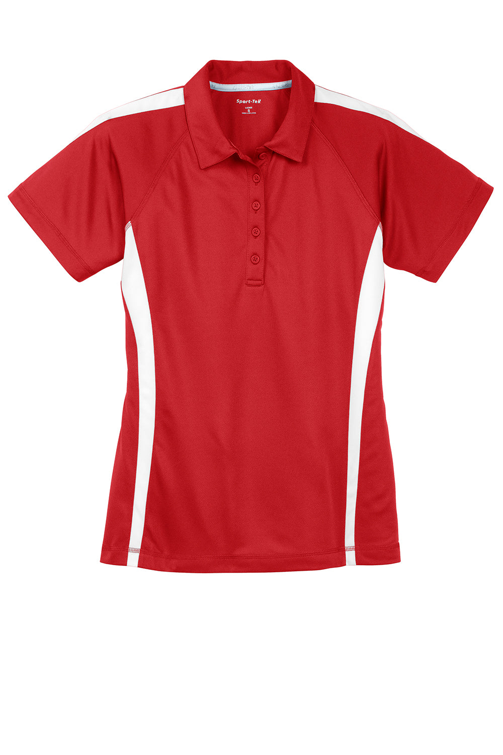 Sport-Tek LST685 Womens Micro-Mesh Moisture Wicking Short Sleeve Polo Shirt True Red/White Flat Front