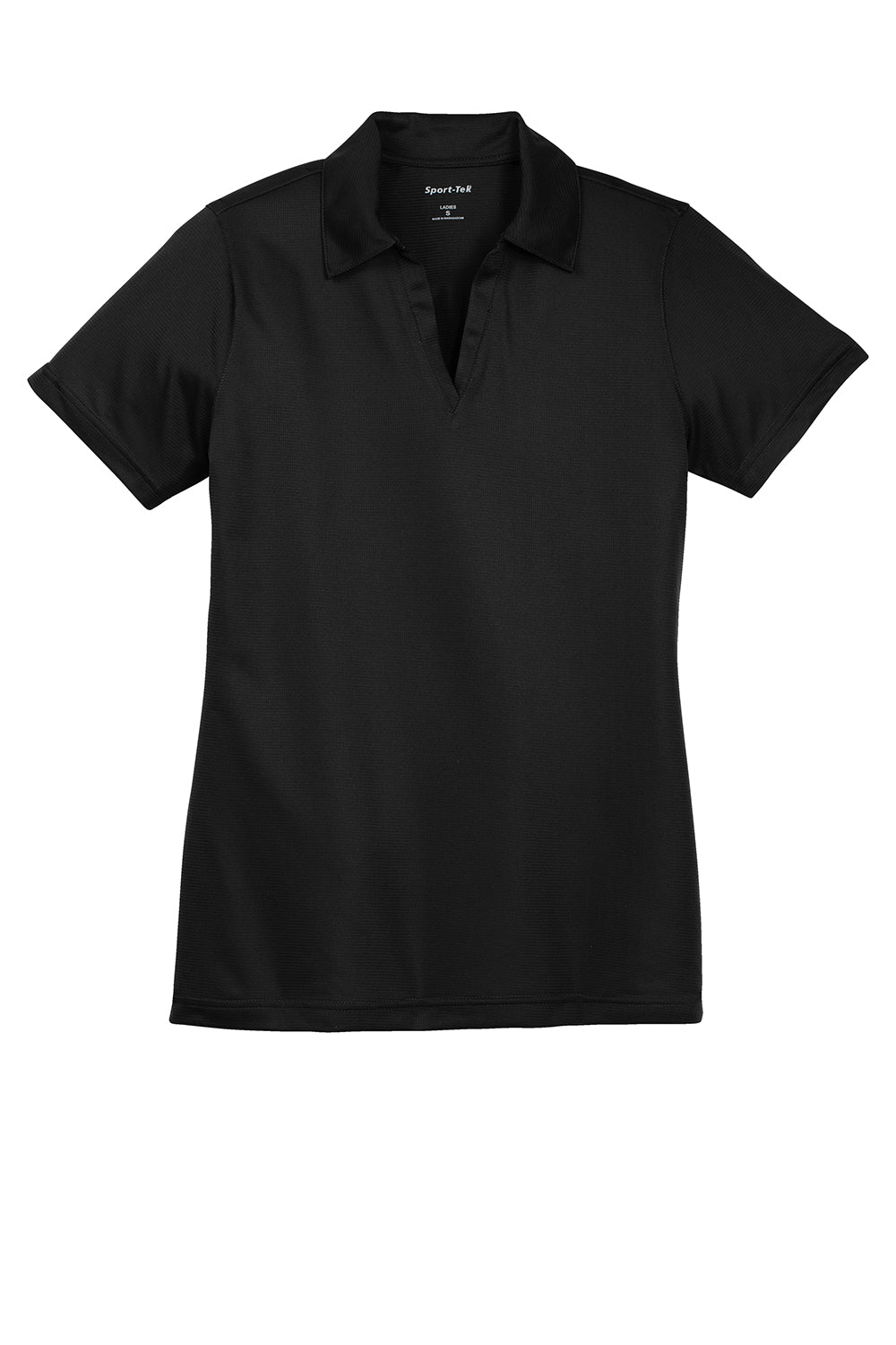 Sport-Tek LST690 Womens Active Mesh Moisture Wicking Short Sleeve Polo Shirt Black Flat Front