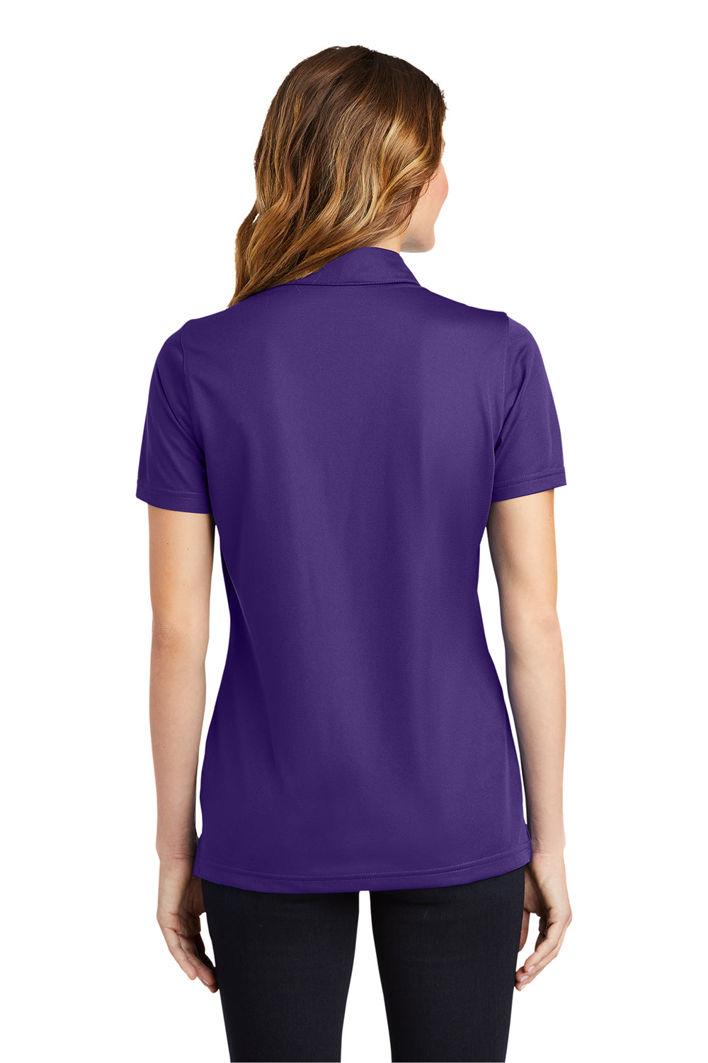 Sport-Tek LST690 Womens Active Mesh Moisture Wicking Short Sleeve Polo Shirt Purple Model Back