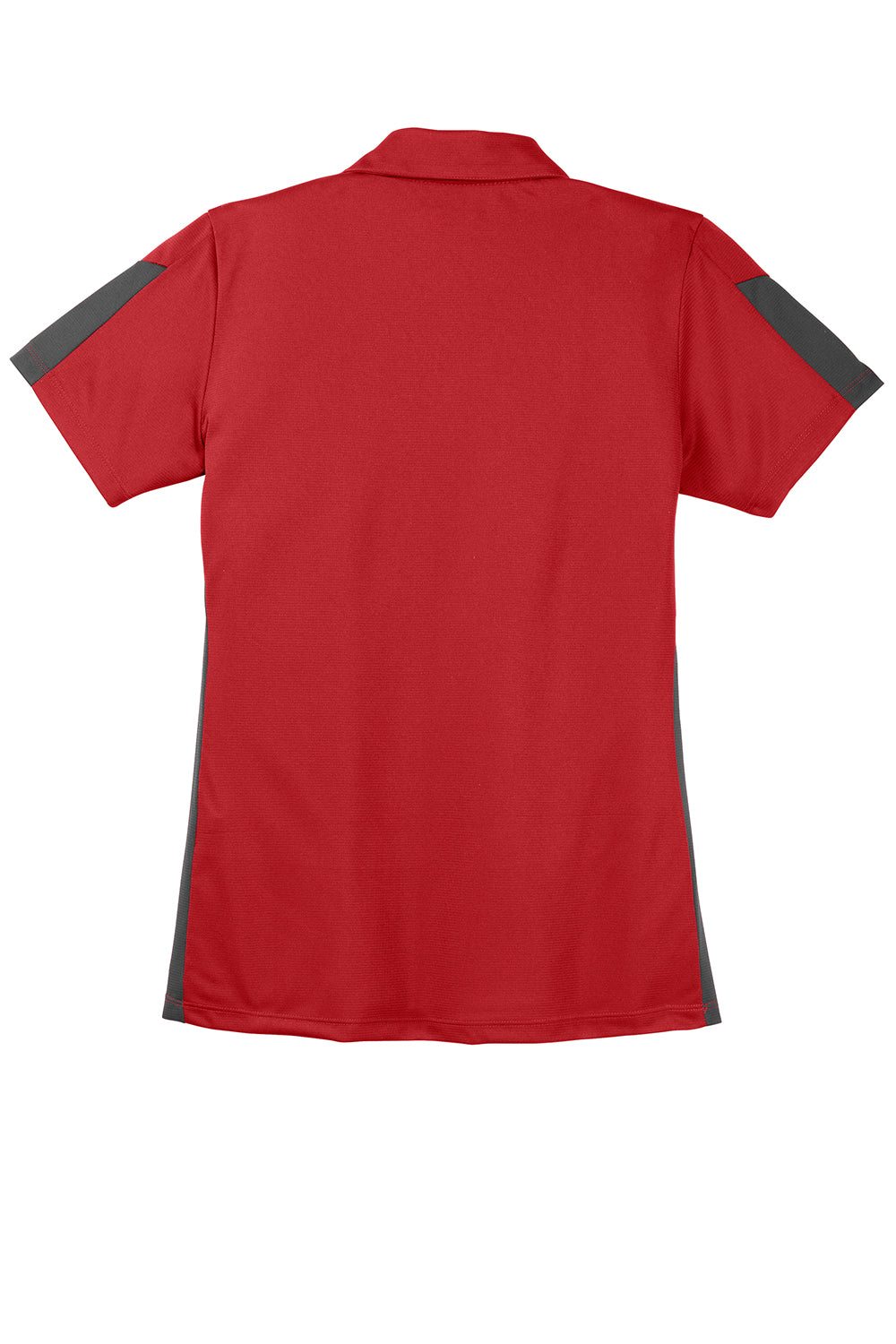 Sport-Tek LST695 Womens Active Mesh Moisture Wicking Short Sleeve Polo Shirt True Red/Grey Flat Back