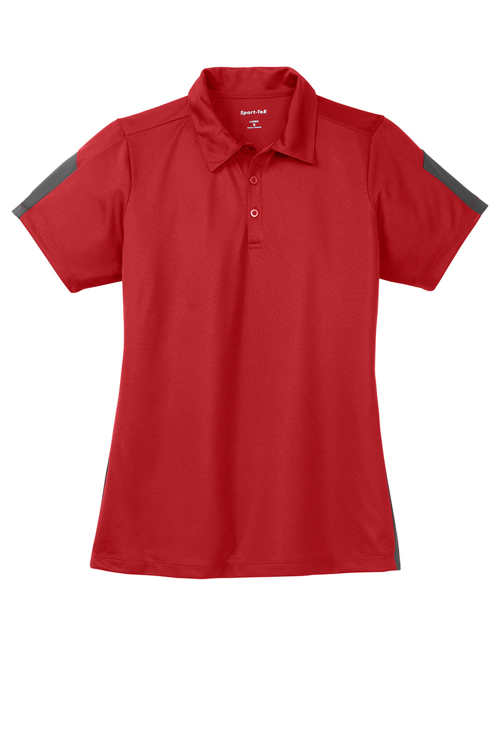 Sport-Tek LST695 Womens Active Mesh Moisture Wicking Short Sleeve Polo Shirt True Red/Grey Flat Front