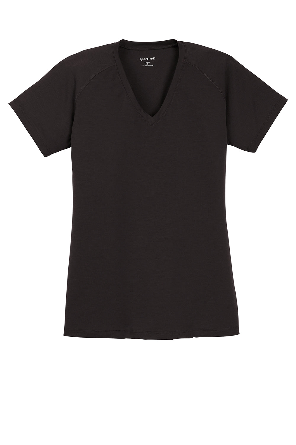 Sport-Tek LST700 Womens Ultimate Performance Moisture Wicking Short Sleeve V-Neck T-Shirt Black Flat Front