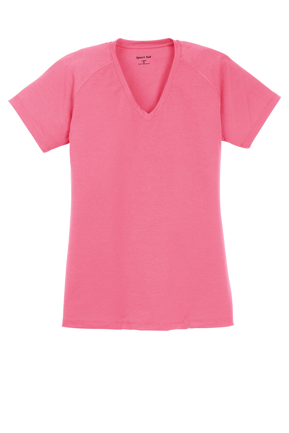 Sport-Tek LST700 Womens Ultimate Performance Moisture Wicking Short Sleeve V-Neck T-Shirt Bright Pink Flat Front