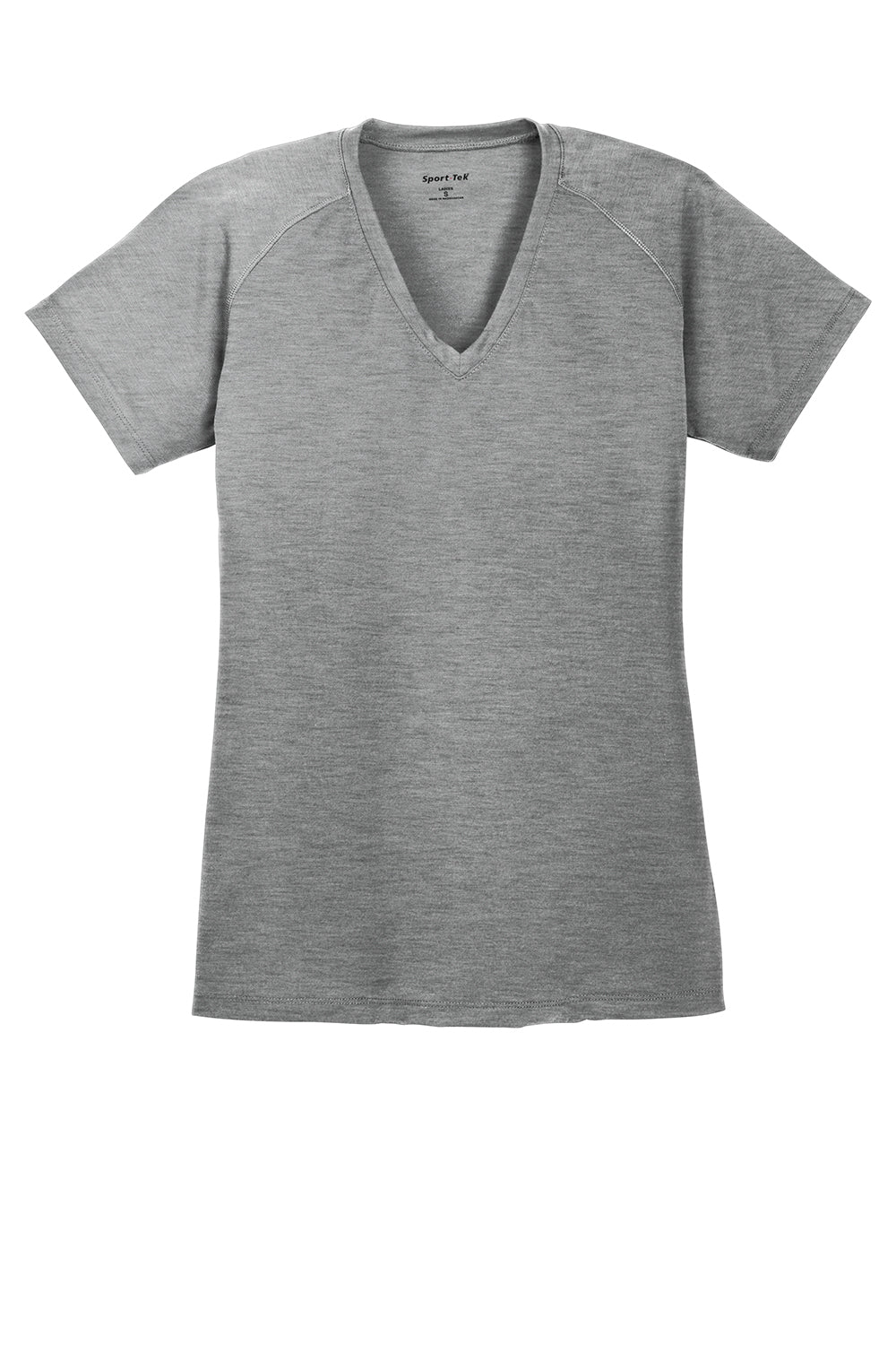 Sport-Tek LST700 Womens Ultimate Performance Moisture Wicking Short Sleeve V-Neck T-Shirt Heather Grey Flat Front