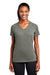 Sport-Tek LST700 Womens Ultimate Performance Moisture Wicking Short Sleeve V-Neck T-Shirt Heather Grey Model Front