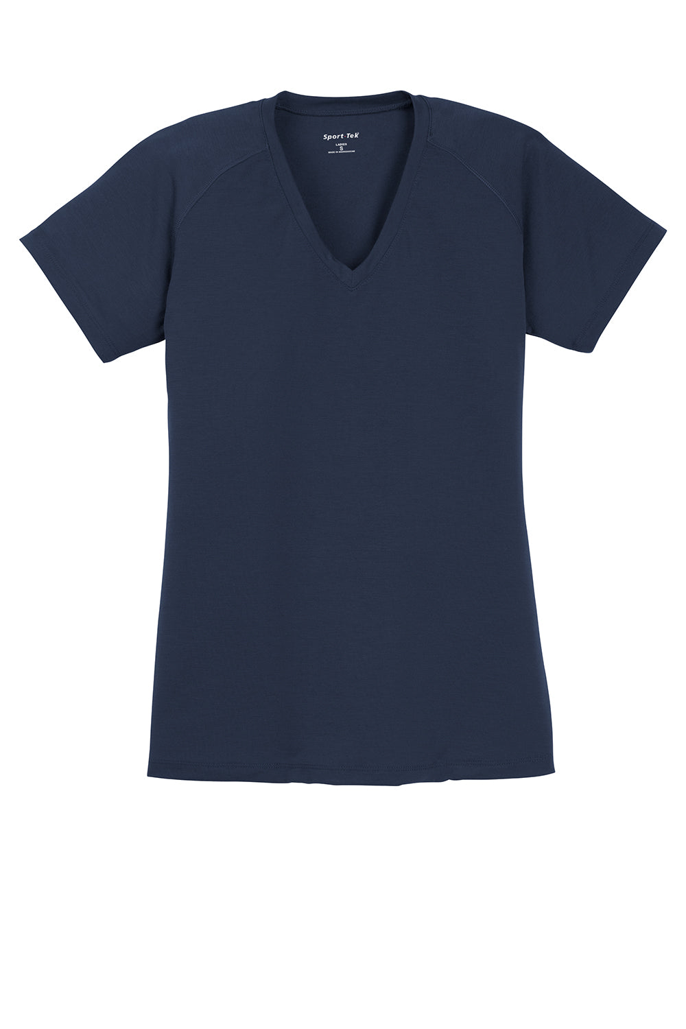 Sport-Tek LST700 Womens Ultimate Performance Moisture Wicking Short Sleeve V-Neck T-Shirt True Navy Blue Flat Front