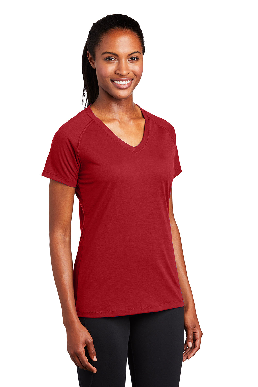 Sport-Tek LST700 Womens Ultimate Performance Moisture Wicking Short Sleeve V-Neck T-Shirt True Red Model 3q