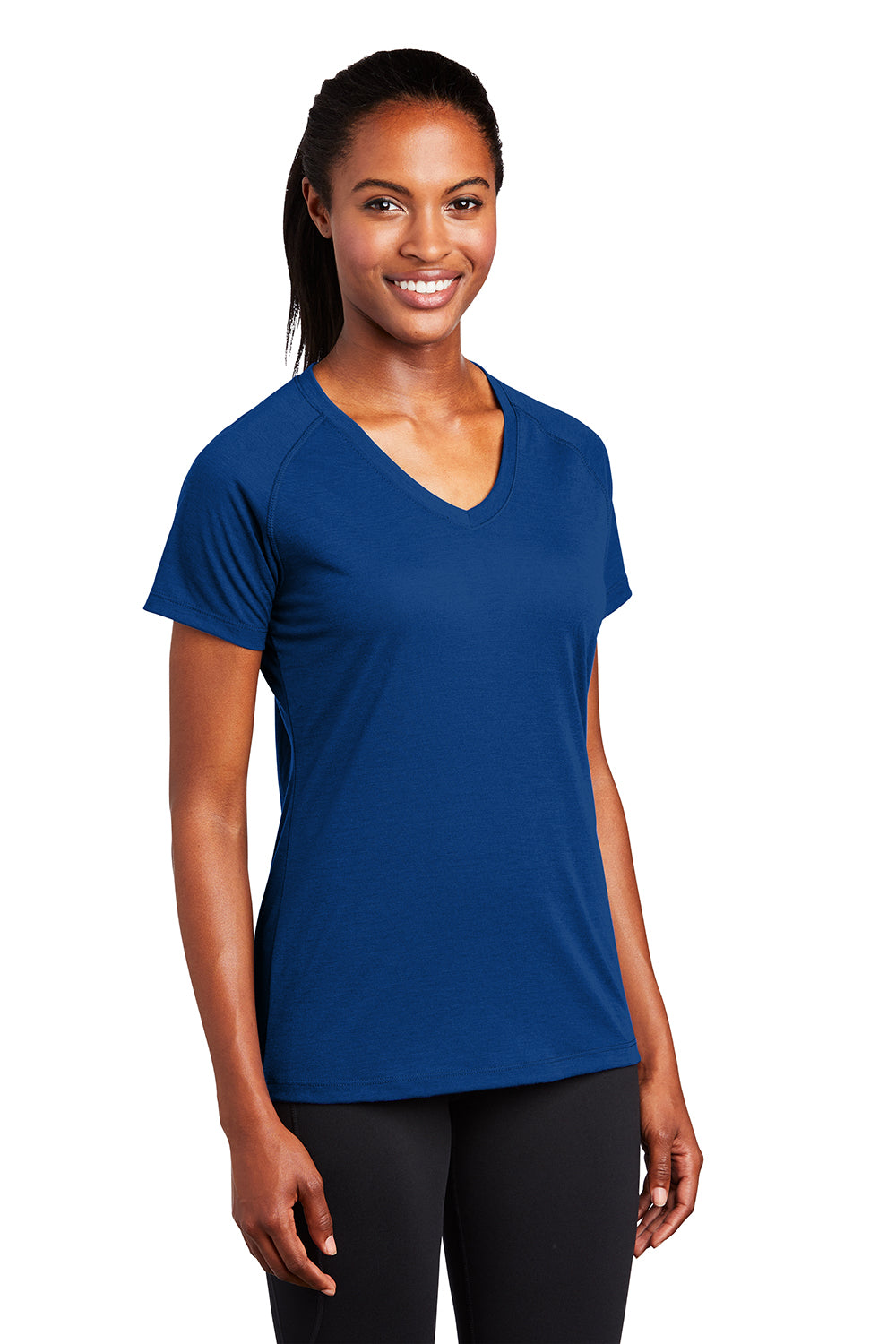 Sport-Tek LST700 Womens Ultimate Performance Moisture Wicking Short Sleeve V-Neck T-Shirt True Royal Blue Model 3q