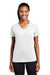 Sport-Tek LST700 Womens Ultimate Performance Moisture Wicking Short Sleeve V-Neck T-Shirt White Model Front