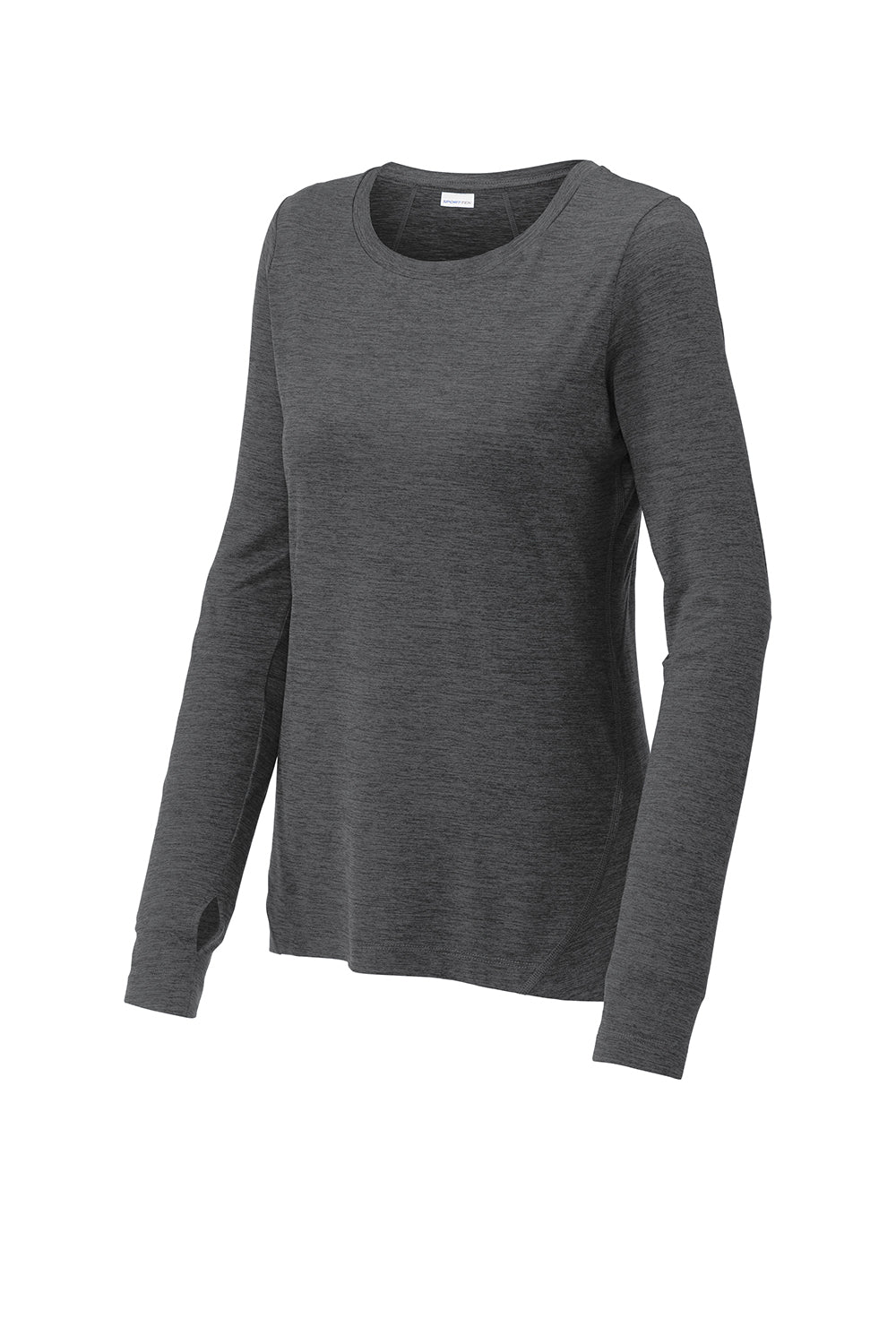 Sport-Tek LST710 Womens Exchange 1.5 Long Sleeve Crewneck T-Shirt Heather Graphite Grey Flat Front